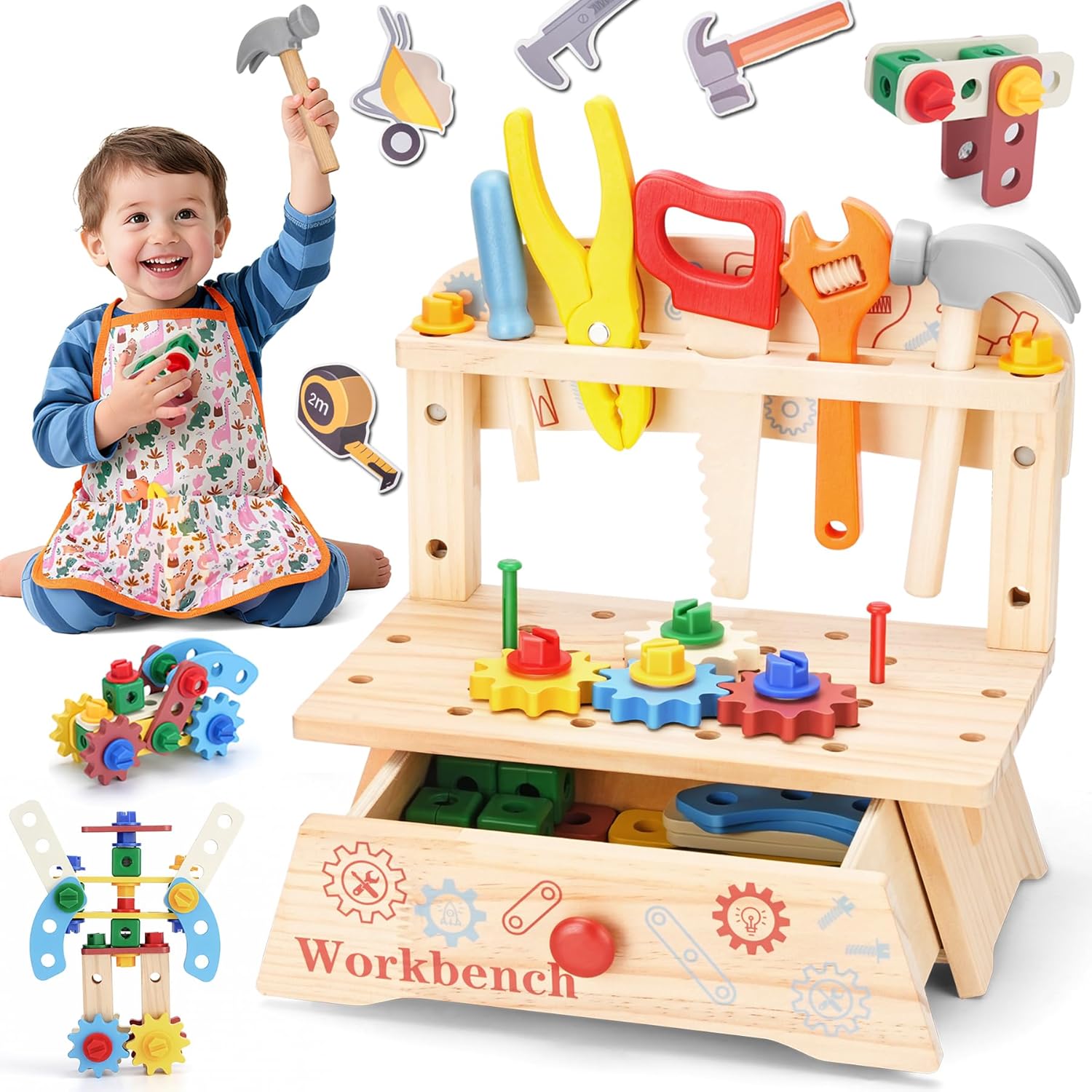 Gardening Tools Toddler - Bangku Perkakas Kayu untuk Anak-Anak, Mainan
