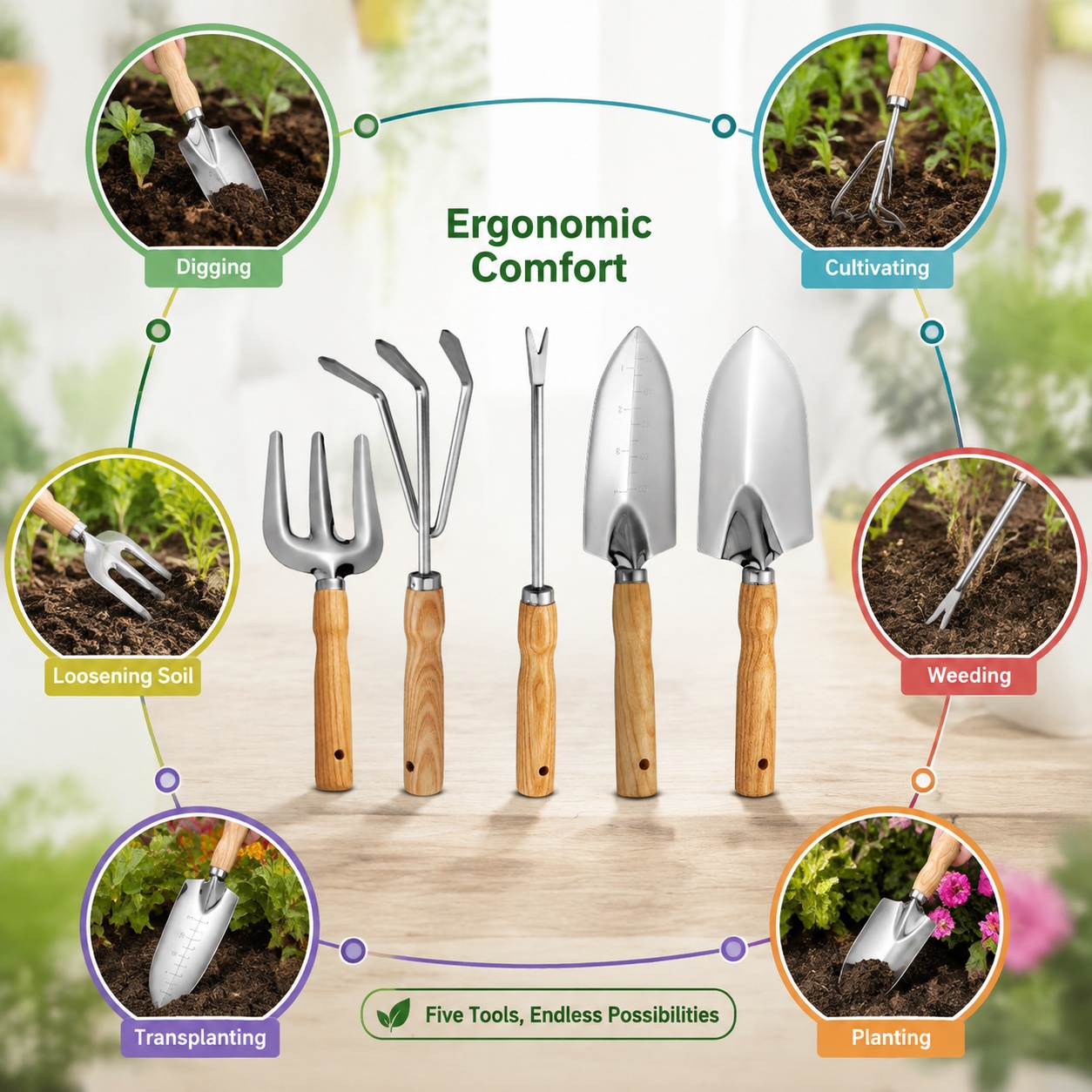 5Pcs/Set Set Alat Kebun Mini U - Spade Digging Fork ulasan dan harga